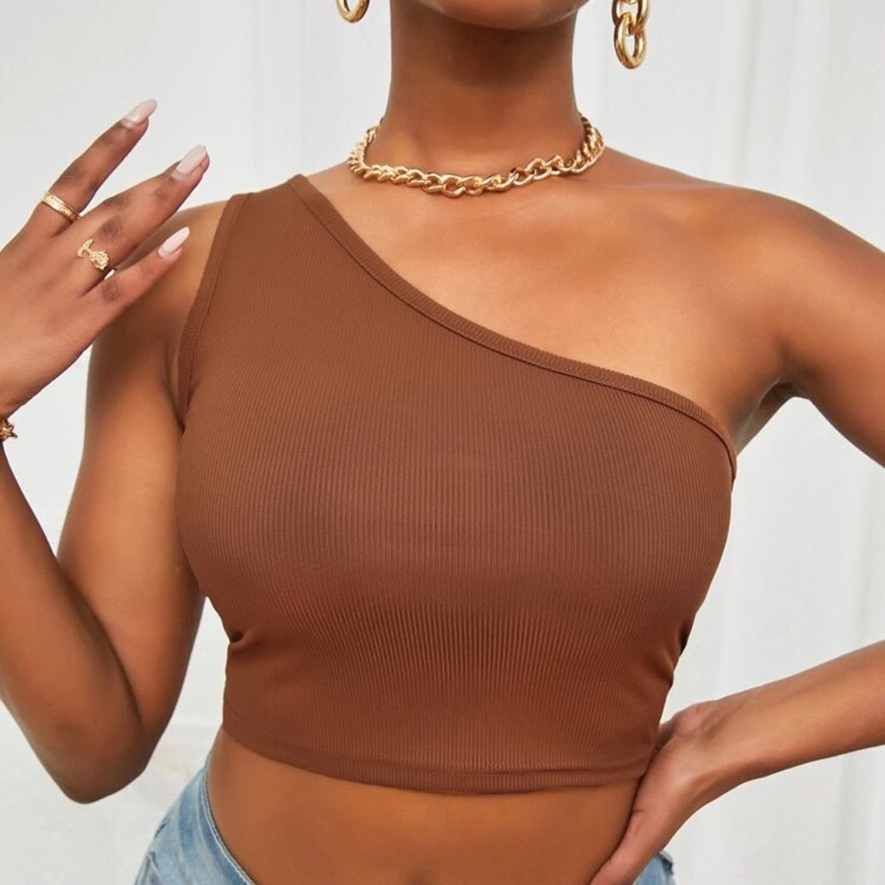 One shoulder ribbed knit crop top tank y2k black - Picture 8 of 8